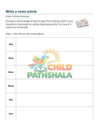 Write News Article Worksheet for Grade 5