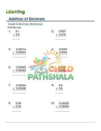 Preview of Adding Decimals Column 0 6 Decimal Digits C