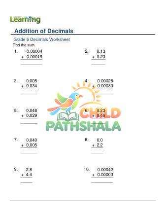 Preview of Adding Decimals Column 0 6 Decimal Digits D