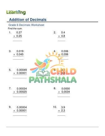 Preview of Adding Decimals Column 0 6 Decimal Digits E