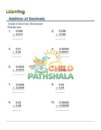 Preview of Adding Decimals Column 0 6 Decimal Digits F