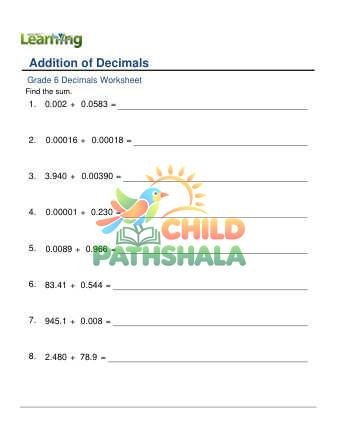 Adding Decimals Of Varying Lengths E