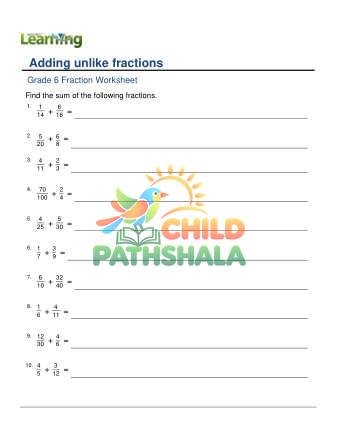 Adding Unlike Fractions Large Denominators D