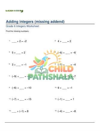 Addition Of Integers Missing Addend C