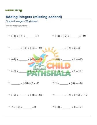Addition Of Integers Missing Addend Harder C