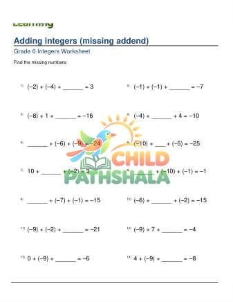 Addition Of Integers Missing Addend Harder D