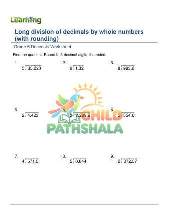Preview of Decimals Long Division By Whole Numbers Rounding
