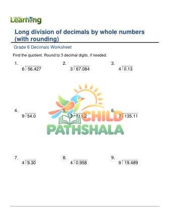Decimals Long Division By Whole Numbers Rounding B