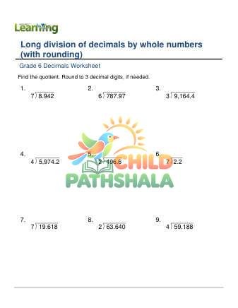Decimals Long Division By Whole Numbers Rounding C