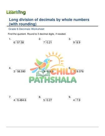 Decimals Long Division By Whole Numbers Rounding E