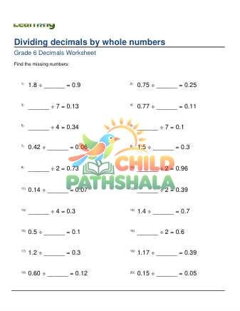 Dividing 1 2 Digit Decimals By Whole Numbers Missing Dividend Divisor B