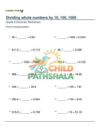Preview of Dividing Whole Numbers By 10 100 1000 Missing Dividend Or Divisor