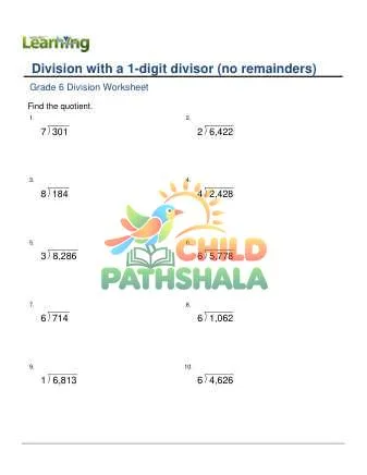 Preview of Division By 1 Digit 0 10000 No Remainder