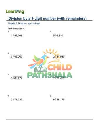 Division By 1 Digit 0 100000 With Remainder B Worksheet for Grade 6