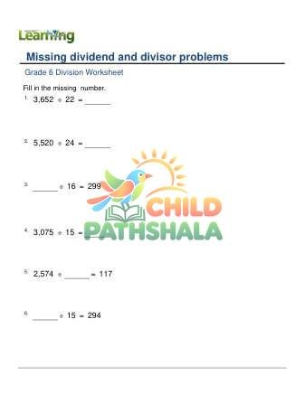 Division Missing Dividend Or Divisor C Worksheet for Grade 6