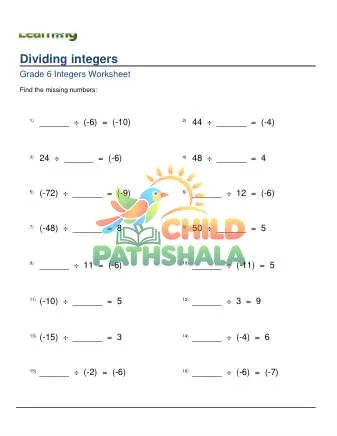 Preview of Division Of Integers Missing Dividend Or Divisor