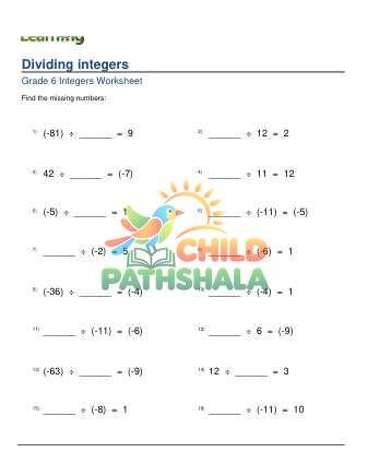 Division Of Integers Missing Dividend Or Divisor B