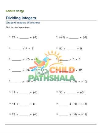 Division Of Integers Missing Dividend Or Divisor D