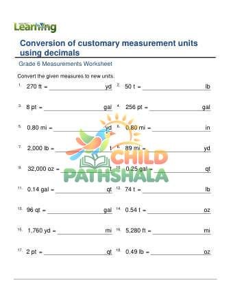 Conversion Of Customary Units Using Decimals A Worksheet for Grade 6