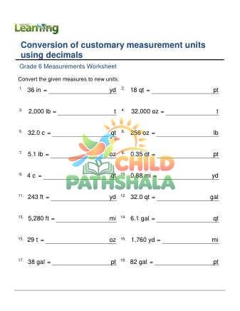 Conversion Of Customary Units Using Decimals B