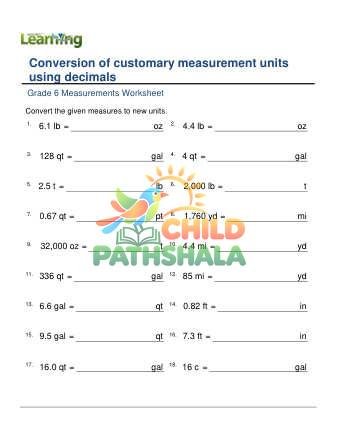 Conversion Of Customary Units Using Decimals C