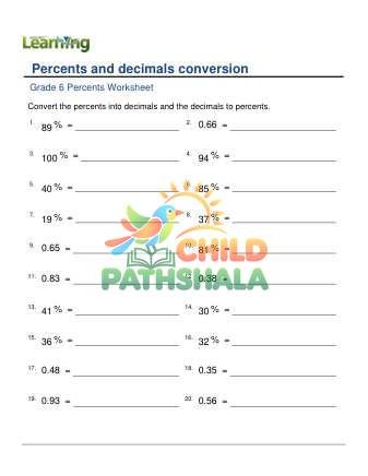 Decimals To Percents Vice Versa A Worksheet for Grade 6
