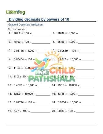 Dividing 1 5 Digit Decimals By 10 100 1000 10000 100000 B