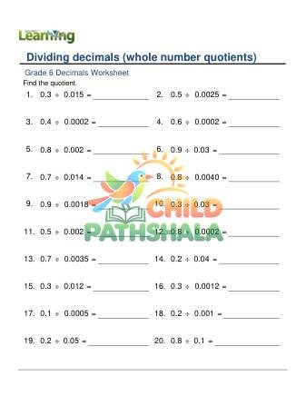 Dividing 1 Digit Decimals By A Decimal Whole Number Quotients B
