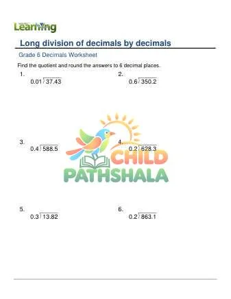 Preview of Dividing Decimals By 1 2 Digit Decimals