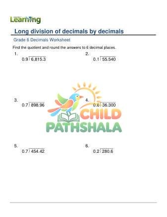 Dividing Decimals By 1 Digit Decimals A