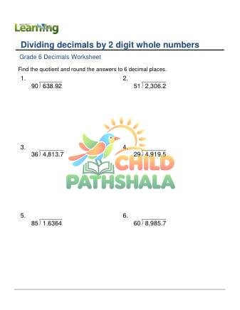 Dividing Decimals By 2 Digit Whole Numbers A