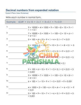 Place Value Normal Form 6 Decimal Digits F