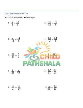 Proportions Decimals A Worksheet for Grade 6