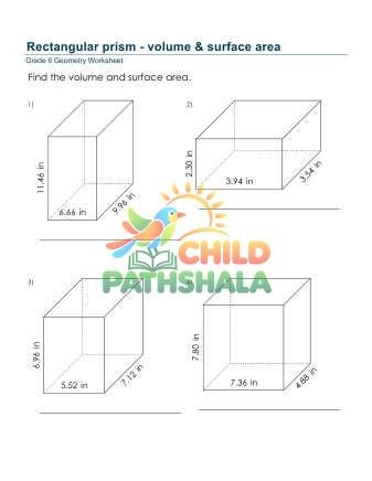 Rectangular Prism Volume Surface Area Decimals B Worksheet for Grade 6