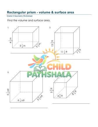 Rectangular Prism Volume Surface Area Fractions B