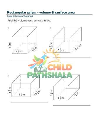 Rectangular Prism Volume Surface Area Fractions C Worksheet for Grade 6