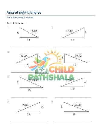 Area Of Right Triangles A Worksheet for Grade 6