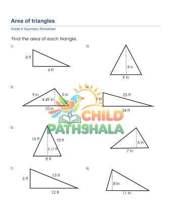 Area Of Triangles A Worksheet for Grade 6