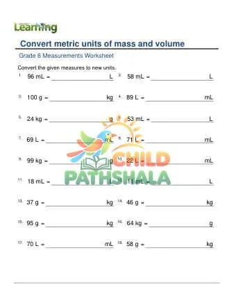 Preview of Conversion Metric Volume Mass