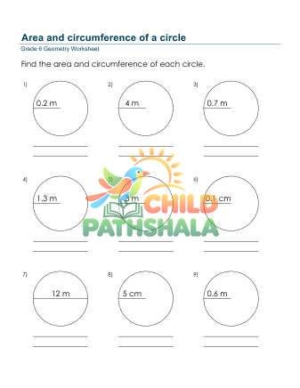 Geometry Circumference Area Circle D Worksheet for Grade 6