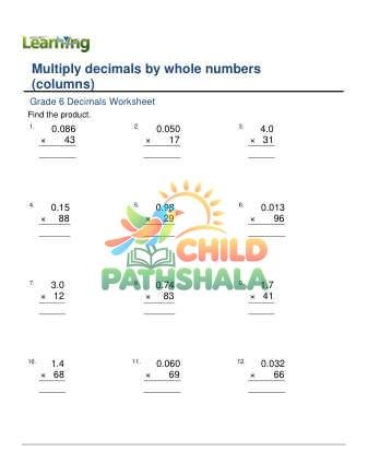 Multiply Decimals By Whole Numbers 0 3 Decimal Digits Column F