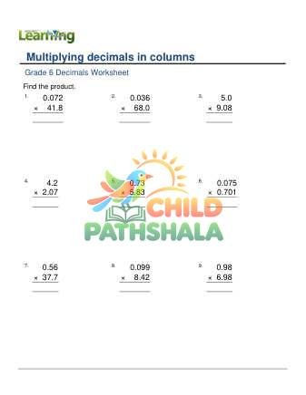 Multiply Two Decimals 0 3 Decimal Digits E Worksheet for Grade 6