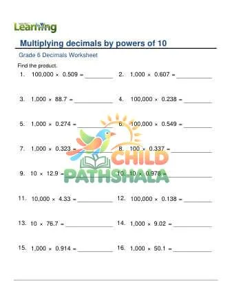 Preview of Multiplying Decimals By 10 100 1000 10000 Or 100000