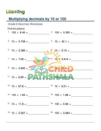 Multiplying Decimals By 10 Or 100 C