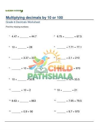 Multiplying Decimals By 10 Or 100 Missing Factor D