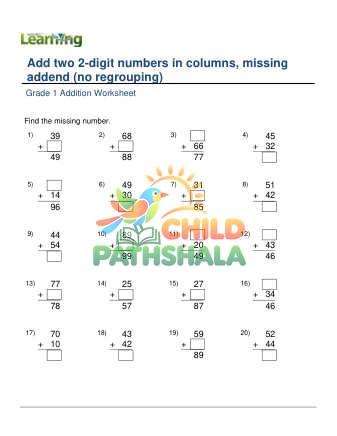 Preview of Add 2 2 Digit Numbers Missing Addend No Regrouping B