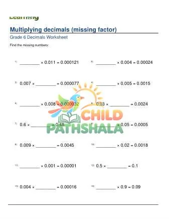 Preview of Multiplying Decimals Missing Factor Problems 2