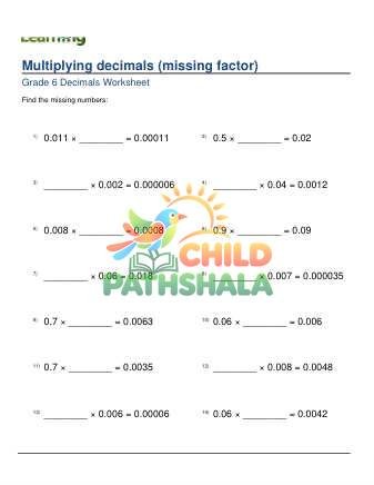 Multiplying Decimals Missing Factor Problems 2 B