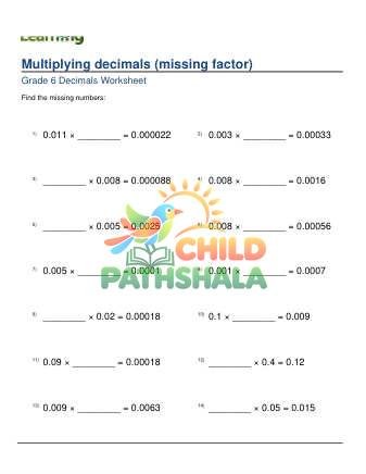 Multiplying Decimals Missing Factor Problems 2 D