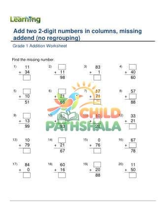 Preview of Add 2 2 Digit Numbers Missing Addend No Regrouping C